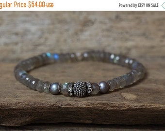 MEMORIAL DAY SALE Labradorite Bracelet, Gemstone Bracelet, Silver Bracelet, Hill tribe Bracelet, Stretchy Bracelet, Layering Braceletlet, St