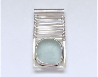 Sea Glass Jewelry - Sterling Weaved Blue Sea Glass Pendant