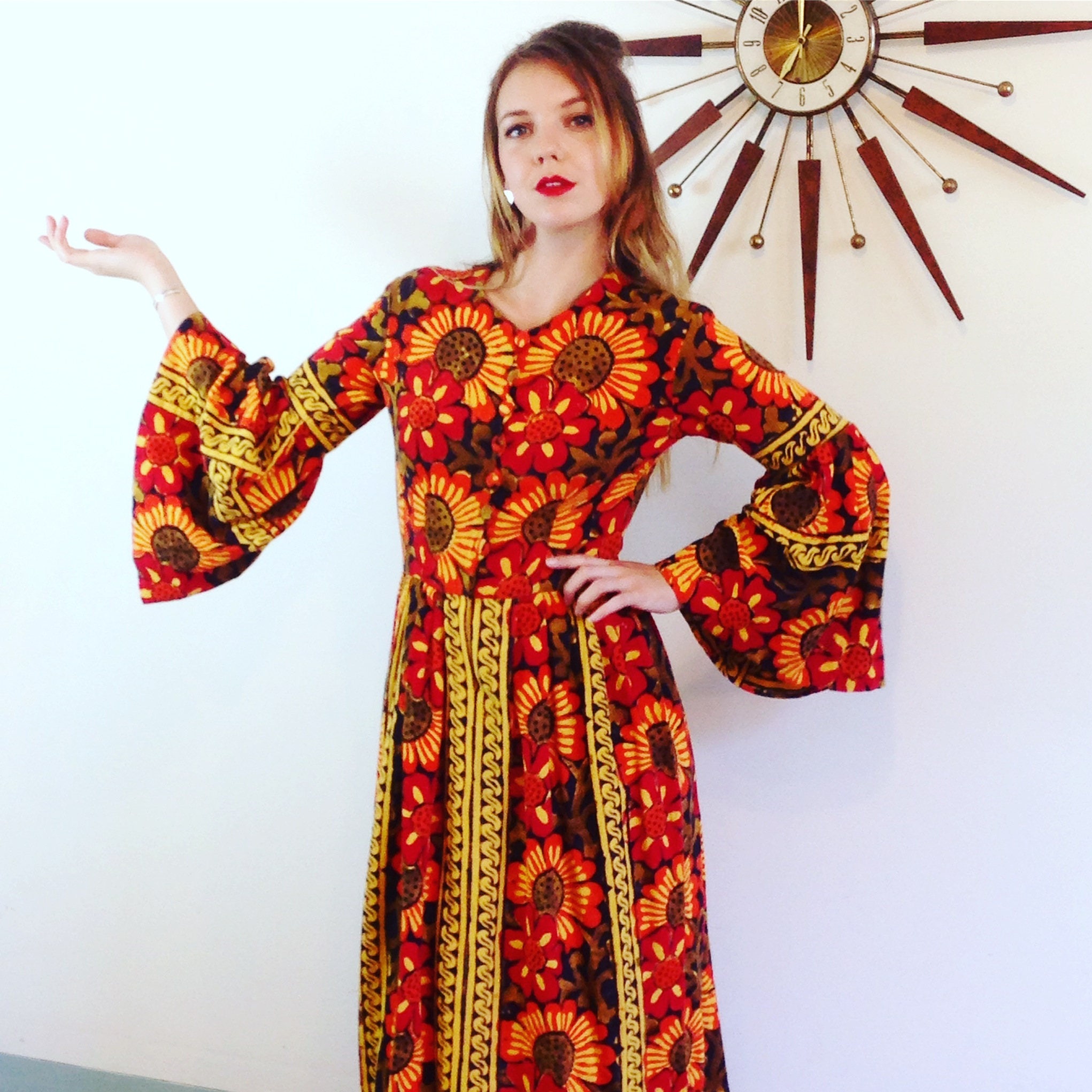 Long Indian dress, 70s Maxi dress, Vintage 70s caftan, Boho Indian