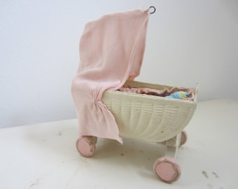 Vintage Dollhouse Crib On Wheels With Canopy By Korbi/ Karl Schreiter