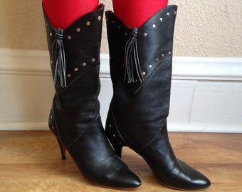 Tassel 80's Cowgirl High Heeled Boots Size 7.5