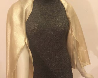 Gold Organza Women's Shrug. Metallic Gold Wedding Shrug. Holiday Shrug. Formal Evening Wrap. Holiday Gifts for Women.