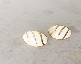 Cream enamel vintage TRIFARI 1970s earrings