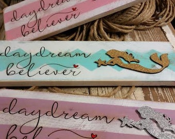 Mermaid Daydream Believer Wood Plank... Home Decor Nautical Girls Room Nursery