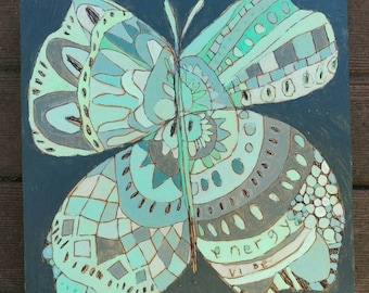 Butterfly Jennifer Mercede painting 8x8in 'Tiger Fly'