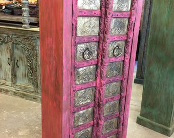 Jaipuri Brass Camel Antique Indian Armoire Carved Wardrobe Cabinet ECLECTIC Bohemian Interiors Design