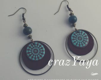 Leather and enamel earrings