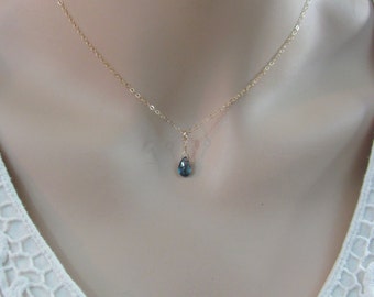 Gold London Blue Topaz Layering Necklace, Topaz Gemstone, December Birthstone, 14K Gold Filled, Minimalist Necklace, London Topaz Jewelry
