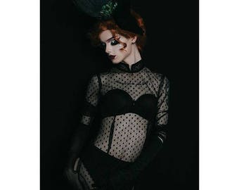 Black Spot Lace Cheongsam Style Dress