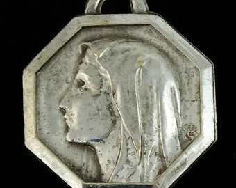 St Bernadette Lourdes Vintage Saint Medal Pendant France JB Chambault Signed