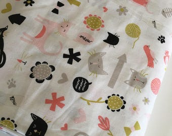 Cat Fabric, Pet Fabric, Gift for Pet, Christmas Gift for Pet Lover, Meow by Riley Blake, Meow Main in White- Choose the cut