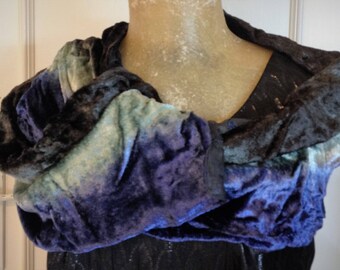 Velvet Scarf, Vintage Scarf, Satin Scarf, Evening Scarf, Ladies Scarf, Ladies Scarves, Blue Scarf, Green Scarf, Velvet Accessory, Party