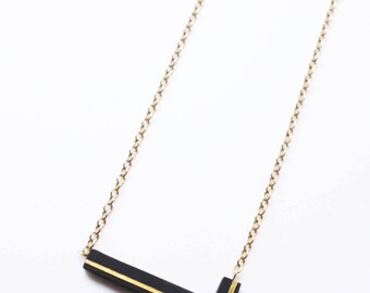 Alchemy in the Dark : Geometric Necklace - L Shape Necklace - Black & Gold Necklace - Minimalist Necklace - Black Pendant - L Shape Pendant