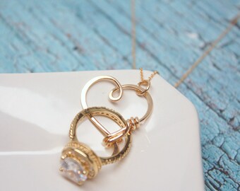 Ring Holder Necklace, Wedding or Engagement Ring Holder Pendant / Heart Clasp Ring Holder Pendant, Charm Holder Necklace
