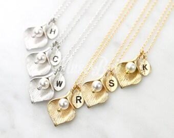 5% OFF, Bridesmaid gifts, Set of 4,5,6, Calla lily necklace, Wedding personalized necklace, Nature forest jewelry, Calla lily jewelry