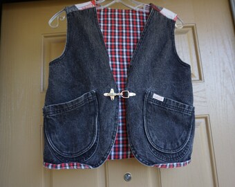 Vintage 80s 90s Guess denim jean jacket vest womens M Medium acid gray grey