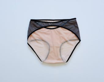 Black animal sheer mesh elastic waist panties movie quality fabric