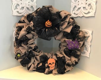 Halloween Skull Burlap Wreath