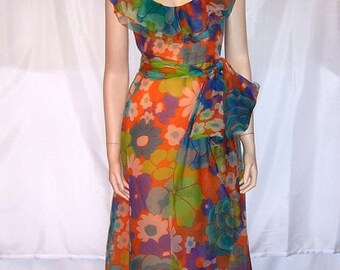 1960's Christian Dior Floral Printed Gown for Saks Fifth Avenue-Paris and New York