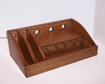Charging Station / Docking Station with slots for iPad, Kindle, Nook, iPhone, cell phone Handcrafted in Oak with attached power strip