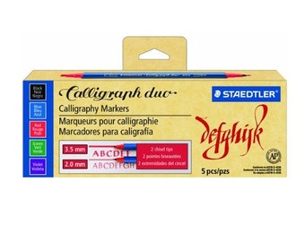 5 Caligraph Duo Calligraphy Staedtler Markers Pens Stylo, Chisel Tip, Dual Tip, 5 Color Markers Pens; Drawing, Writing, Calligraphy