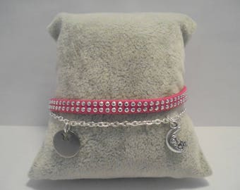 Woman 2 in 1 suede bracelet, rhinestone and silver