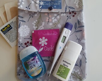 Gray Floral Cosmetics Bag Ouch Pouch or No Label Clear Front Diaper Bag Purse Luggage Organizer First Aid Baby Travel Essentials Large 6x8