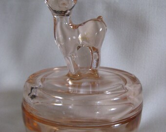 Vintage Pink Glass Deer Powder Jar