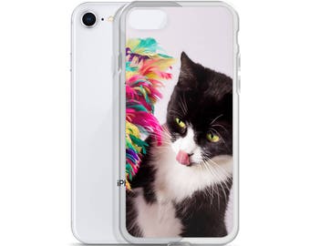 Tuxedo Cat with feathers iPhone Case