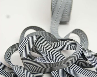 Striped Chevron Twill Ribbon -- 3/4 inch -- Black White