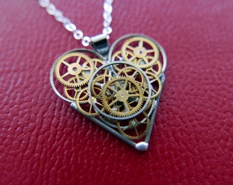 Watch Parts Heart Pendant "Van Wieren[" Steampunk Necklace Industrial Clockwork Mechanical Gear Love Gift Wife Girlfriend Birthday Gift
