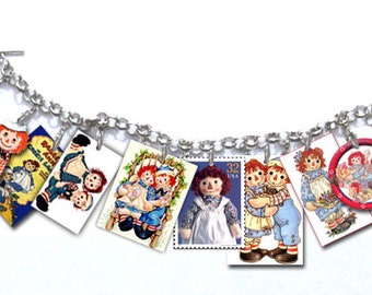 Raggedy Ann And Andy Dolls Retro Vintage Character Images Charm Bracelet
