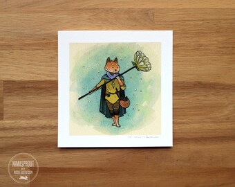 Fox Flower Guardian - Mini Fine Art Print