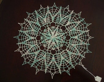 New Handmade Crocheted Cutouts Doily in Variegated Mint 16 inches