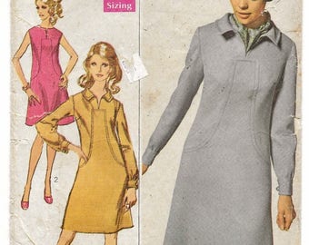 A Mod Sleeveless or Long Sleeve, A-Line Dress with Neckline/Belt Variations Sewing Pattern for Women: Size 14, Bust 36" • Simplicity 7849