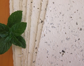 Organic Peppermint Herb paper, 4 Handmade paper sheets, Recycled paper, Leaf paper, Ecofriendly paper,Natural paper, 6" x 8.5" (15cm x 22cm)