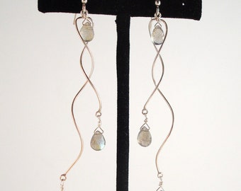 sterling silver spiral labradorite dangle earrings