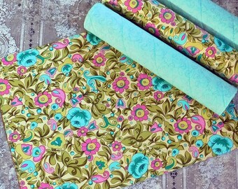 Teal and Pink Table Mats - Quilted Placemats - Floral Placemats - Kitchen Decor - Summer Placemats - Table Decor - Fabric Placemats