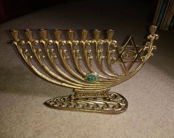 Wainberg Hanukkah Menorah Brass Candleholder Vintage 1980s-Judaica-Israel