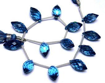 13 Pcs AAA London Blue Hydro Quartz Micro Faceted Rice Briolette - Dew Drop Briolette Size 14x7mm Top Side Drilled