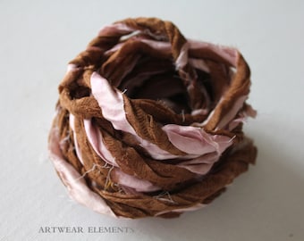 Hand Spun Sari Silk, Double Silk Twisted, Fair Trade, Textile Fiber, Yarn, Art Yarn, Bracelet Ribbon, Silk Fabric, Artwear Elements, AA13