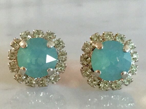 Pacific Opal & Chrysolite Opal Swarovski Crystal Earrings, Silver