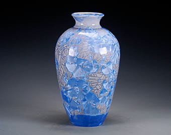 Porcelain Vase - Crystalline Glaze - Blue, Grey - Hand Made Ceramics - FREE SHIPPING - #A-5409