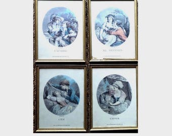Set of 4 Antique engraving Portraits. The Four Seasons.