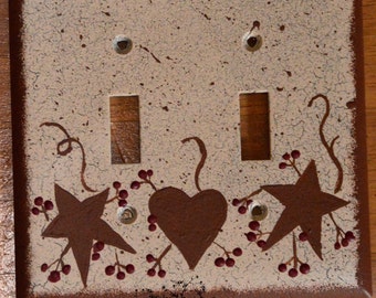 Primitive Country Rustic Double Light Switch Outlet cover - handpainted