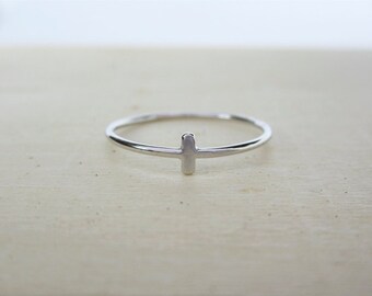 Silver Tiny Bar Ring - Dainty Cross Ring - Small Line Silver Ring - Minimal Sterling Silver Ring - Simple Bar Ring - Delicate Dash Ring