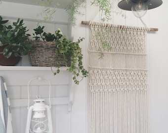 Made to order: Large modern macrame woven wall hanging - 100% cotton and driftwood made by hand in the UK