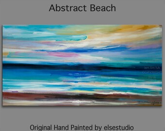 Original Abstract Painting Wall Art Oil Painting 48"x24" Canvas Original Modern Home Deco, Wall Hanging, Surreal Seascape