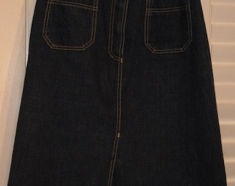 Sasson Denim Skirt Vintage 1980s Dark Blue Denim