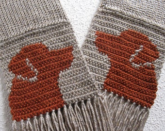 Fox Red Labrador Retriever Scarf. Neutral color, knit scarf with Labrador dogs. Scarves with dogs. Labrador gift